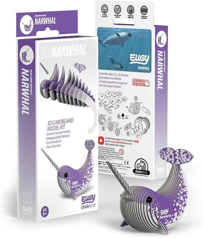 Eugy Narwhal 3D Puzzle, 23 Piece Eco-Friendly Educational Toy Puzzles for Boys, Girls & Kids Ages 6+