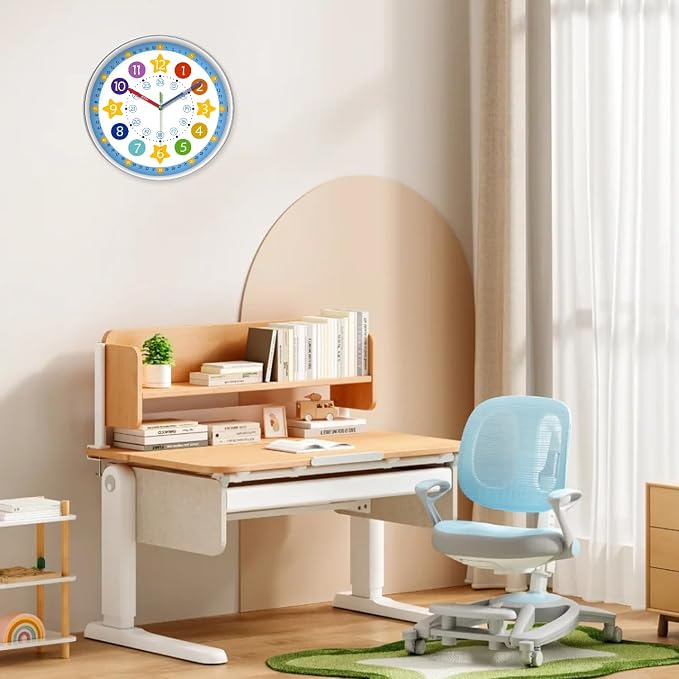 XFM Blue Kids Wall Clock 14 Inch for Children Bedroom Classroom - Image 3