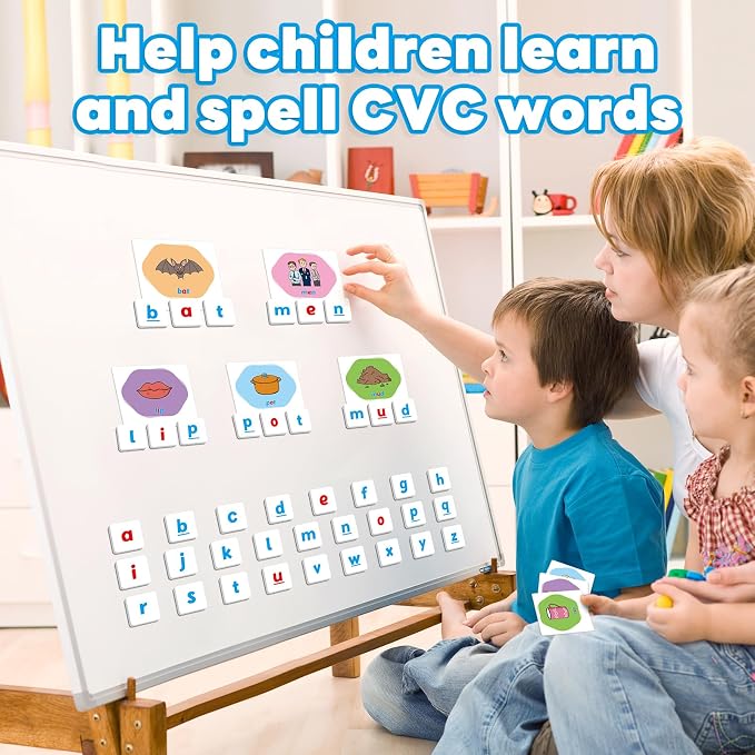 Kasfalci CVC Word Games,Magnetic Letters & Flash Cards,Phonics Games,Alphabet Learning Toys, Refrigerator Fridge ABC Magnets for Kids,Speech Therapy Toys for Toddler,Spelling for Preschool Classroom - Image 2