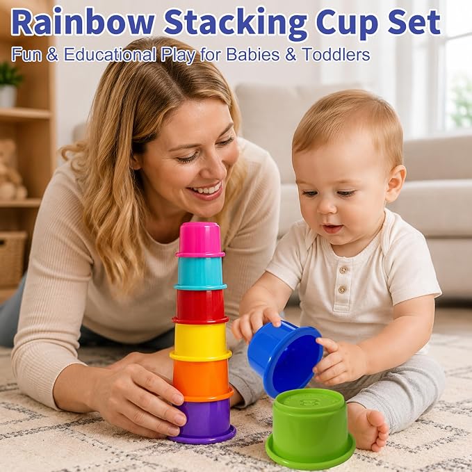 WEEJOYGAM Stacking Cups Baby Toy, 8 PCS Rainbow Nesting Cups for Babies, Montessori Stacking Toy for Toddlers 1-3, Educational Toys 6-12 Months for Color Recognition, Size Sorting and Fine Motor Skill - Image 3