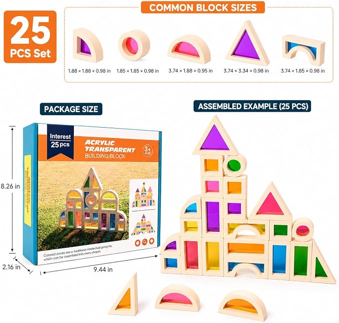 Rainbow Acrylic Blocks, 25 PCS Translucent Light Table Building Set - Image 3