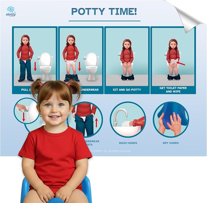 KIARES Potty Training Chart for Toddlers, Visual Bathroom Routine Poster for Kids, Helps Children Gain Independence & Confidence, Toilet Training (Caucasian Girl - Brown) by Kiares
