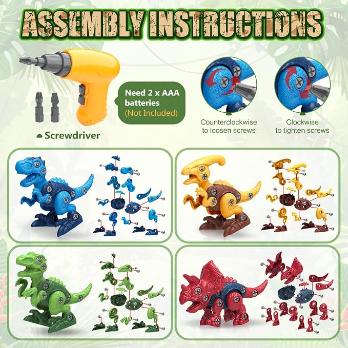 BAODLON Dinosaur Toys for 3 4 5 6 7 Year Old Boy, Take Apart Dinosaur Toys for Kid 3-5 5-7 Building Toy with Electric Drill, Learning Educational STEM Construction Toy Christmas Birthday Gift Boy Girl - Image 7