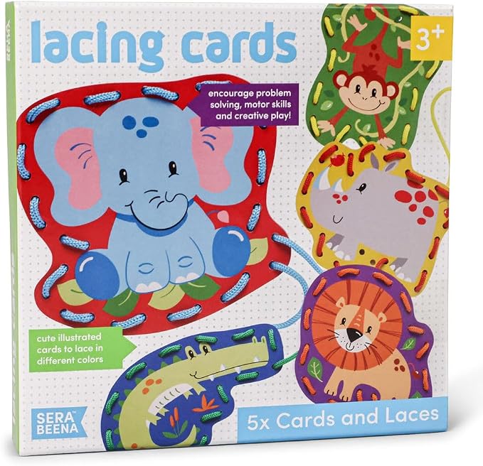 Serabeena Lacing Cards for Kids Ages 3-5 - Safari Animals | 5 Cards by Serabeena