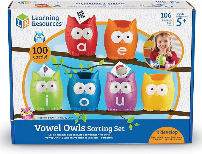 Learning Resources Vowel Owls Sorting Set - Phonics Games for Kids, Vowel Sounds, Toddlers Vocabulary Building, ABC Word Game, Reading skills Toys, Learn to Read, Gifts for Boys and Girls, multicolor - Image 4
