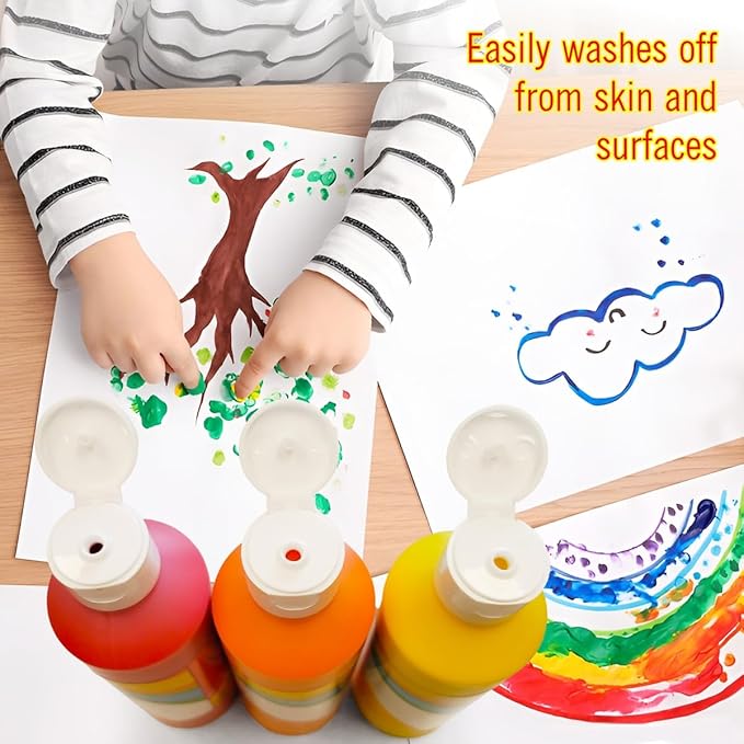 EXTRIC Washable Tempera Paint for Kids - 6 Bold Colors x 8 oz Bottles (48 fl oz Total) Non-Toxic Easy Clean Kid Paint Rich Pigment Paints for Toddlers, Classroom & Arts and Crafts