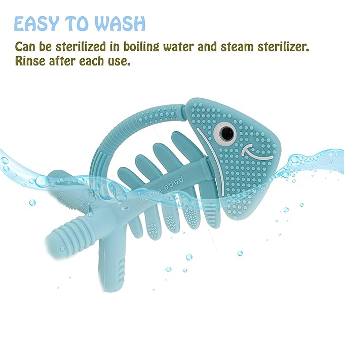 3 in 1 Infant Toys, Baby Teething Toys 3–6 6–12 Months, Teethers for Babies 0–3–6–12 Months for Teething Relief, Baby Gift, Baby Teether Toys,Silicone Sensory Toys,USA Patent Pending,Fish (Baby Blue)