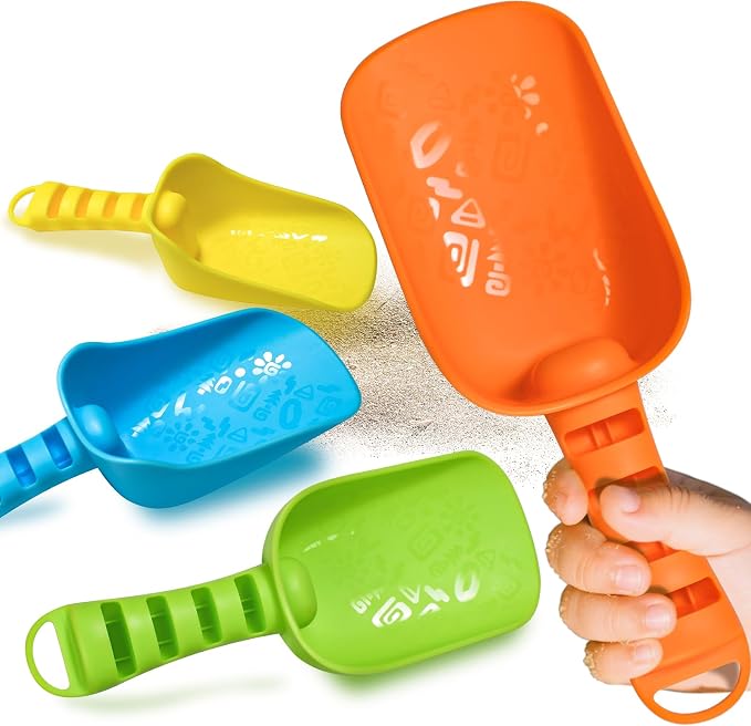 Sand Beach Shovels for Kids Heavy Duty Plastic Scoops Toy 4 Pack by QINGLER