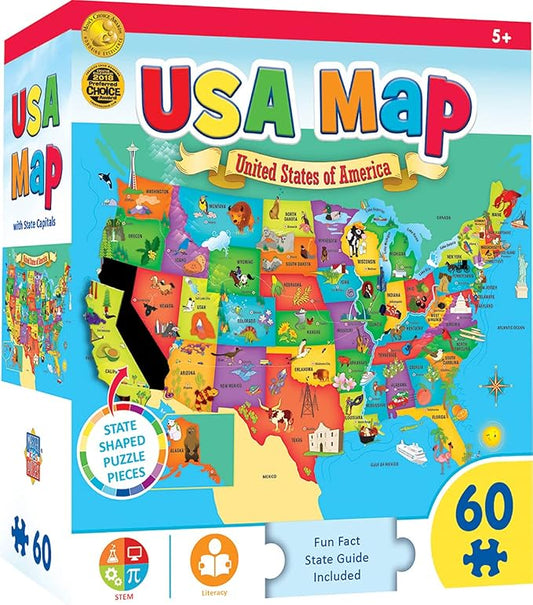 MasterPieces 60 Piece Educational Jigsaw Puzzle for Kids - USA Map State Shaped - 16.5"x12.75" by MasterPieces