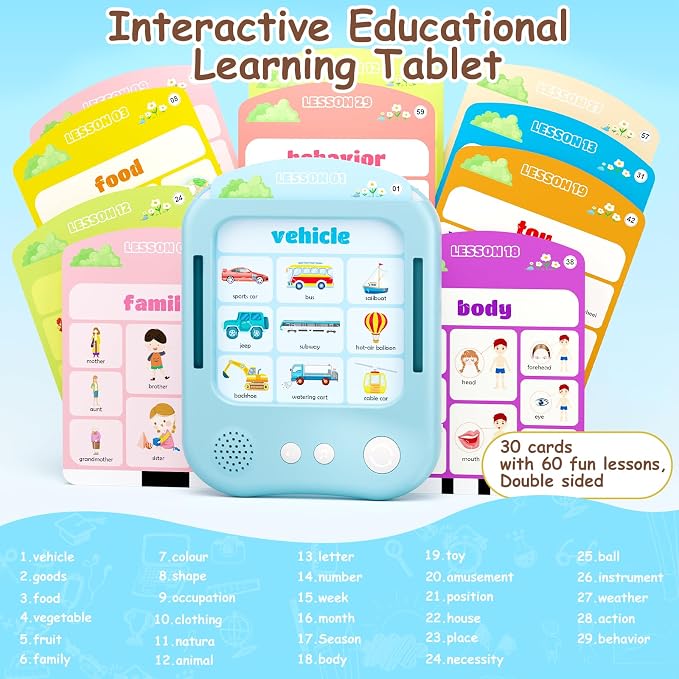 Interactive Educational Learning Tablet Toy for Kids,Screen-Free Phonics Learning Toy with 30 Flash Cards for Alphabets, Numbers, Words, Animals, Learn to Read for Boys Girls 3-5 Years Old, Blue - Image 2