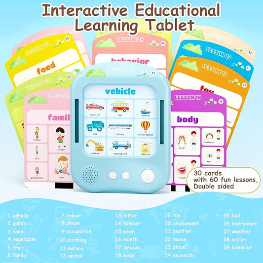 Interactive Educational Learning Tablet Toy for Kids,Screen-Free Phonics Learning Toy with 30 Flash Cards for Alphabets, Numbers, Words, Animals, Learn to Read for Boys Girls 3-5 Years Old, Blue - Image 2