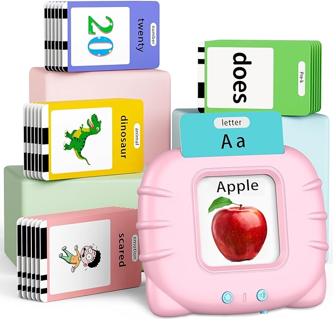 Eaever 580 Words Talking Flash Cards with Dolch Words, Number(0-100) Etc, Speech Therapy Toys for Girls Ages 3 4 5 6, Pink by Eaever