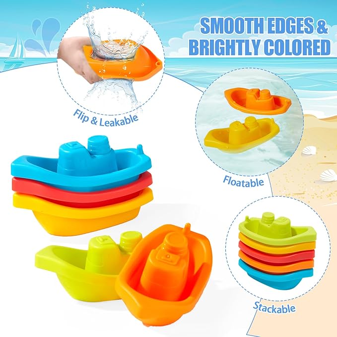 Baby Bath Toys for Kids Ages 1-3 11PCS Mold Free Bath Toys for Toddlers with Floating Boats and Spoons, Baby & Toddler Bathtub Sand Beach Pool Water Toys for Christmas Birthday Gifts