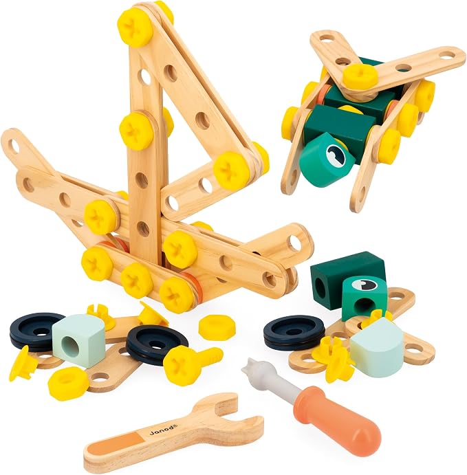 Janod - Brico'Kids J06454 100-Piece Barrel - Building Game Child - 98 Components + 2 Tools - Role Play - Promotes Hand Dexterity and Creativity - From 3 Years by Janod