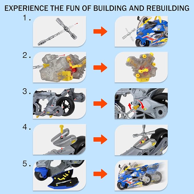 Take Apart Motorcycle Toy for Kids 3-5, Interactive Mechanic Repair Set - Image 6