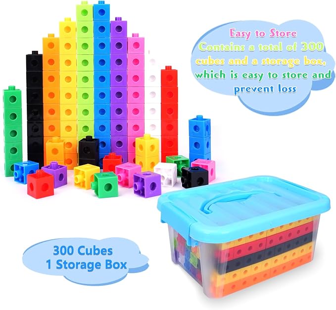 300 Pcs Linking Cubes for Kids - Counting Blocks with Storage Boxes, Connecting Cubes Math Manipulatives for Preschool & Elementary Aged Kids - Image 3