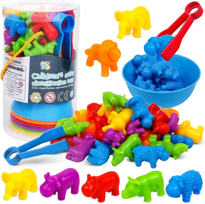 Counting Animals Color Sorting Stacking Matching Games with Rainbow Bowls Montessori Preschool Educational Learning Activities Fine Motor Skills Toys Easter Gift for Kids Ages 3+ by NAODONGLI