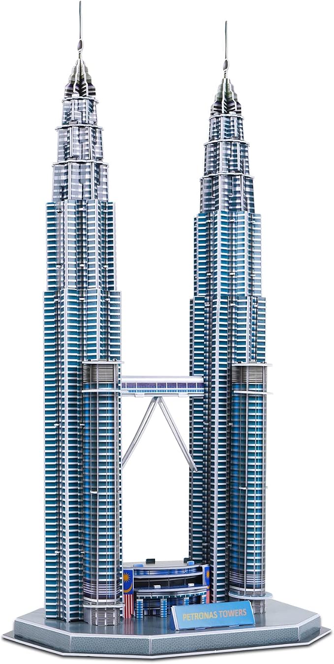 3D Puzzles for Adults & Kids, Petronas Twin Towers City Architecture Building Model Kit, 3-D Jigsaw Puzzles DIY STEM Desk Toys Christmas Birthday Gift for Hobbyist Teens Boys Girls 10-12-14, 130 PCS by Hallisun