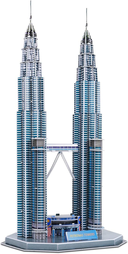 3D Puzzles for Adults & Kids, Petronas Twin Towers City Architecture Building Model Kit, 3-D Jigsaw Puzzles DIY STEM Desk Toys Christmas Birthday Gift for Hobbyist Teens Boys Girls 10-12-14, 130 PCS by Hallisun