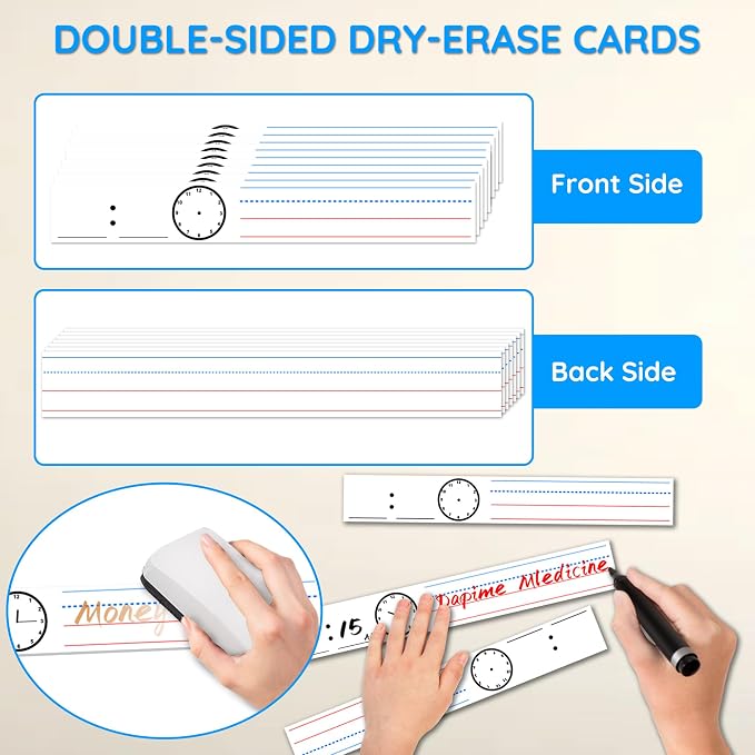 ZKOO Daily Schedule Pocket Chart, 13+1 Pocket with 18 Dry-Erase Cards Blue - Image 4