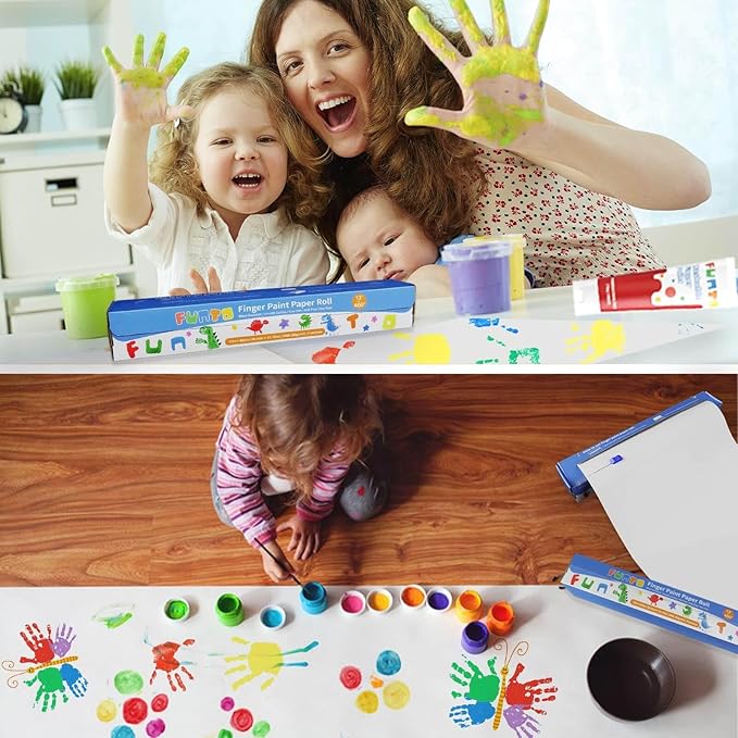 Funto Finger Paint Paper Roll, 12"x400", Size-Free,White, Large Paint Sheet for Toddlers, Art Pad for Kids, Paper for Painting, Easy to Cut