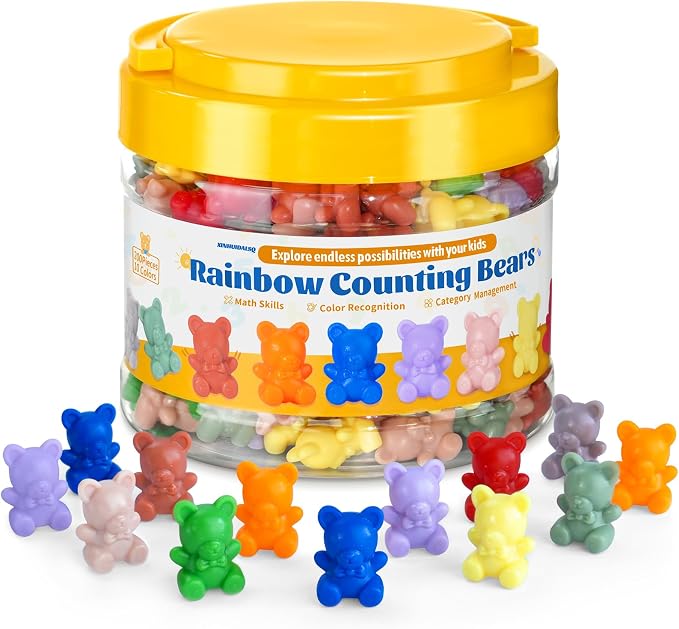 XINHUIDALSQ Rainbow Counting Bears Set of 200, 10 Colors Sorting Teddy Plastic Bears Math Manipulatives for Toddlers, 1 Inch Bear Conters Ages 3+ Kids by XINHUIDALSQ