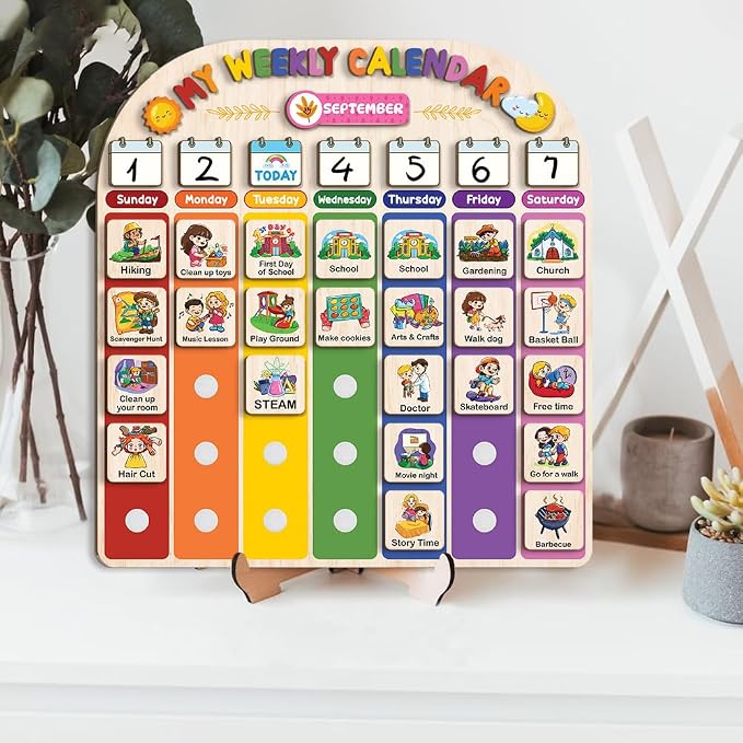 Wooden Weekly Calendar for Kids, Kids Weekly Planner, Large Week's Routine for Toddler, Daily Weekly Routine for Boys Girls Age 3+ (02) - Image 7