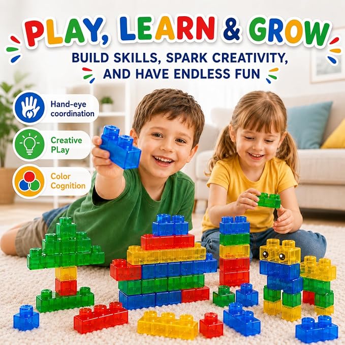 UNIQUE KIDS Flexible Jelly Building Blocks for Kids Ages 3+ – 40 PCS Jumbo Stackable Blocks, Chunky Bend Twist Stretch Blocks, Open-Ended Sensory Learning Toy Gift - Image 8