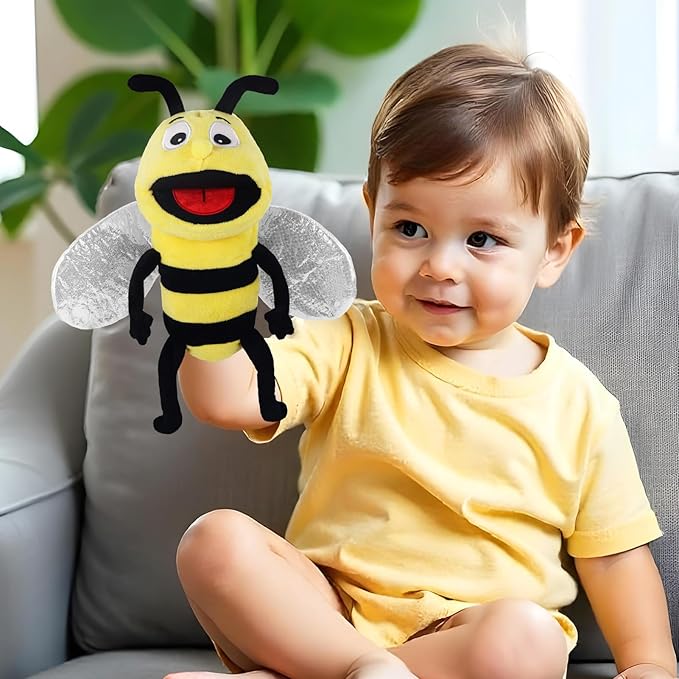 Animal Hand Puppets 11 Inch Sea Turtle Plush Dinosaur Animals Hand Puppet Toys Role-Play Toy Puppets for Kids Storytelling Imaginative Pretend Play Teaching Preschool(Bee)