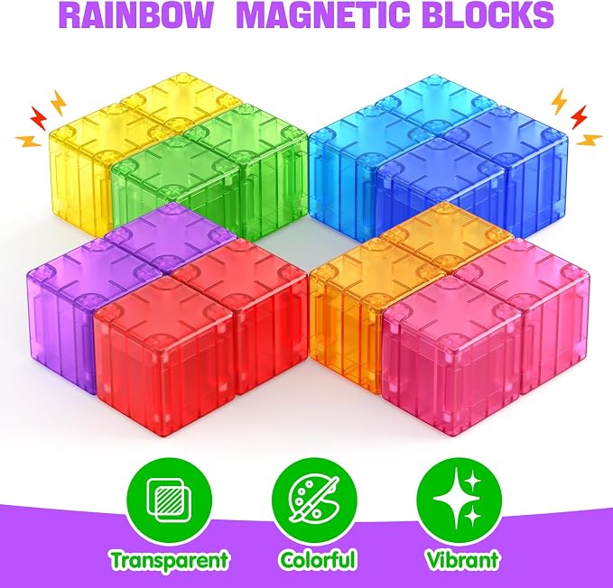 Feoxialy Magnetic Blocks 52pcs Translucent Magnetic Cubes Building Blocks - Image 5
