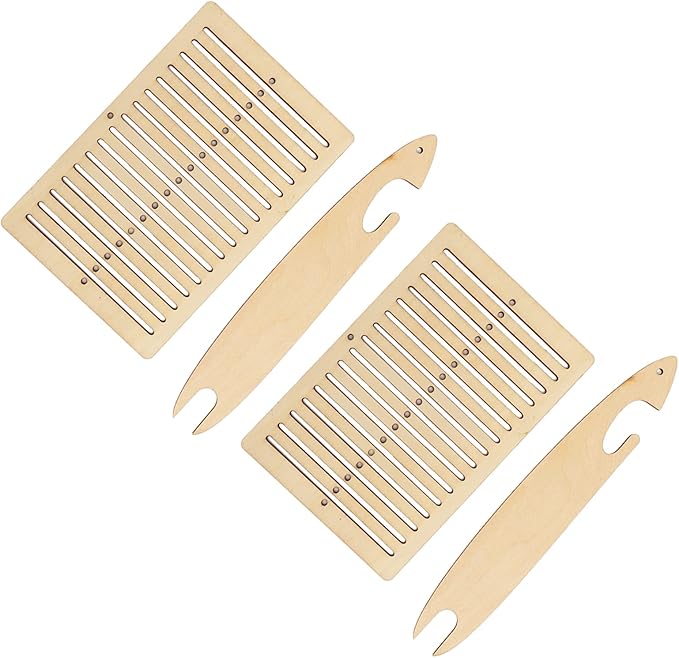 ZPurifylline 2 Sets Weaving Kit, Wooden Weaving with Weaving Stick, DIY Craft Kit for Kids and Beginners, Poplar Wood Handmade Weaving Tool for Tapestry and Scarf Making