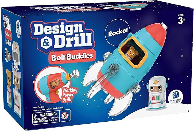 Educational Insights Design & Drill Bolt Buddies Rocket - Building Construction Toys for Toddlers 3-5, Take Apart Toy Rocket Kit, Kids Tool Set with Electric Toy Drill, Toddler STEM Toys - Image 4