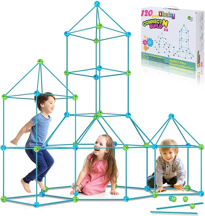 Kids Fort Building Kit 120 Pieces Construction STEM Toys for 3 4 5 6 7 8 9 10 11 12 Years Old Boys and Girls Ultimate Forts Builder Gift Build DIY Educational Learning Toy for Indoor & Outdoor by Obuby