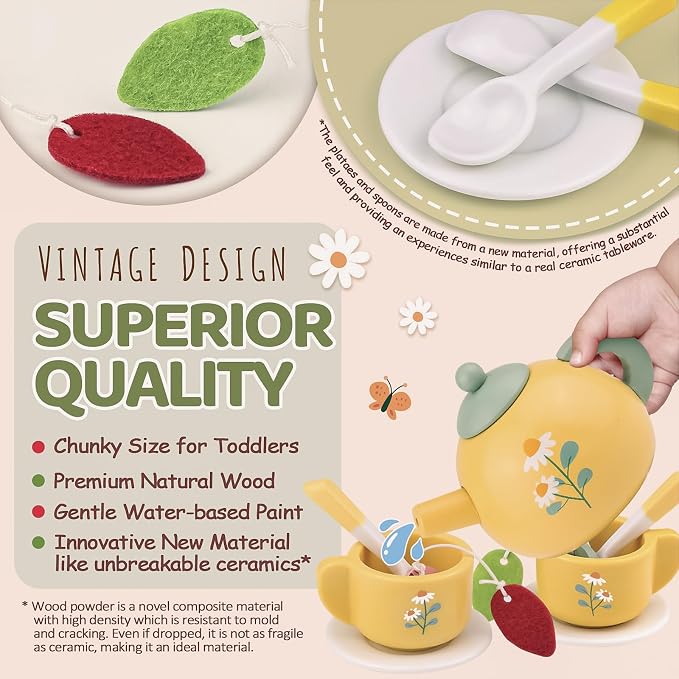 Wooden Tea Sets for Little Girls Play Food Cake Pretend Play Toys - Image 2