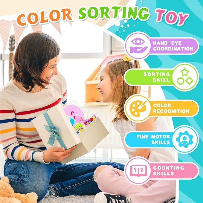 3Pack Color Sorting Toys Sensory Toys : Fine Motor Skill Games Learning for Toddlers, Color Matching Fidget Sensory for Calm Down, Preschool Learning & Educational Montessori (Sea Animals 3pack) - Image 4