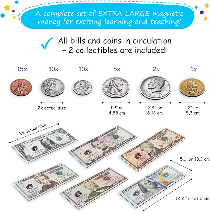 Simply magic 57 PCS Jumbo Magnetic Money, Magnetic Coins, Money Games - Image 5