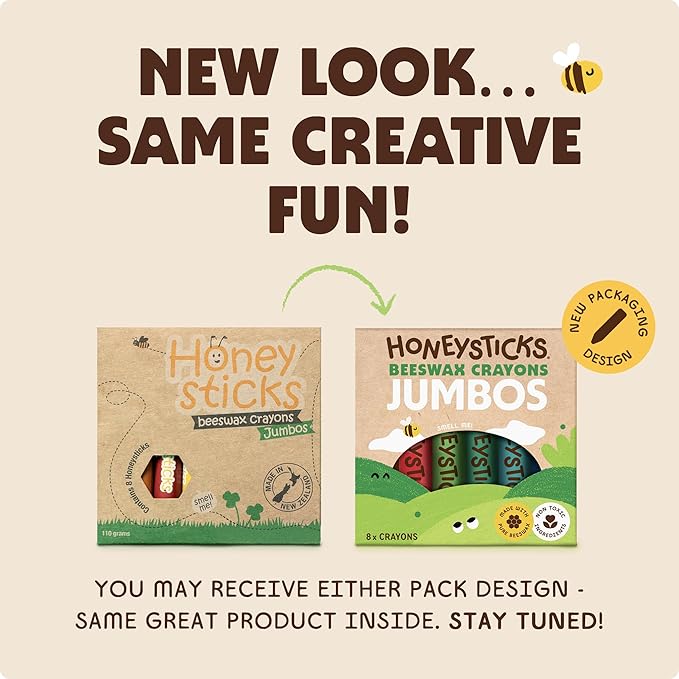 Honeysticks Jumbo Crayons (8 Pack) - Non Toxic Crayons - 100% Pure Beeswax and Food Grade Colors - 8 Bright Colors - Large, Easy to Hold and Use - Preschool Art Supplies for Toddlers/Kids 3-5, 4-8