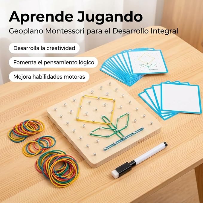 predolo 1 Piece Sensory Toys Geometric Shapes Wooden Math Development Early Learning Manipulatives Pattern Making Suitable for Preschool Classroom 18x18x3.5cm, Small Geoboard (49 pegs) - Image 4