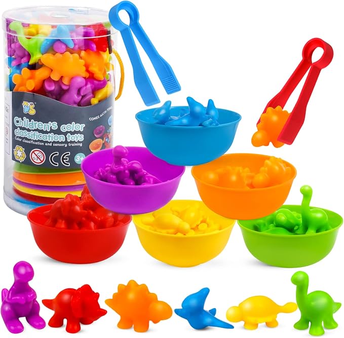 USATDD Counting Dinosaurs Montessori Toys Color Sorting Animals Matching Games Preschool Learning Activities Educational Sensory Toys Birthday for Kids Toddlers Boys Girls Age 3+ by USATDD