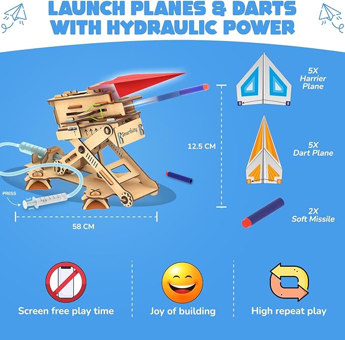 Smartivity DIY 2in1 Hydraulic Paper Airplanes & Darts Launcher STEM Toy for Kids Ages 6-14 Years I Birthday Gifts for Smart Kids | Science Kit for Boys & Girls 6, 8,10,12,14 Years Old