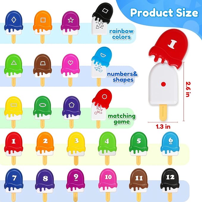USATDD Numbers Learning Toys Number Popsicles Matching Toy Learning Numbers & Patterns Preschool Learning Activities Montessori Toys for Kids - Image 2