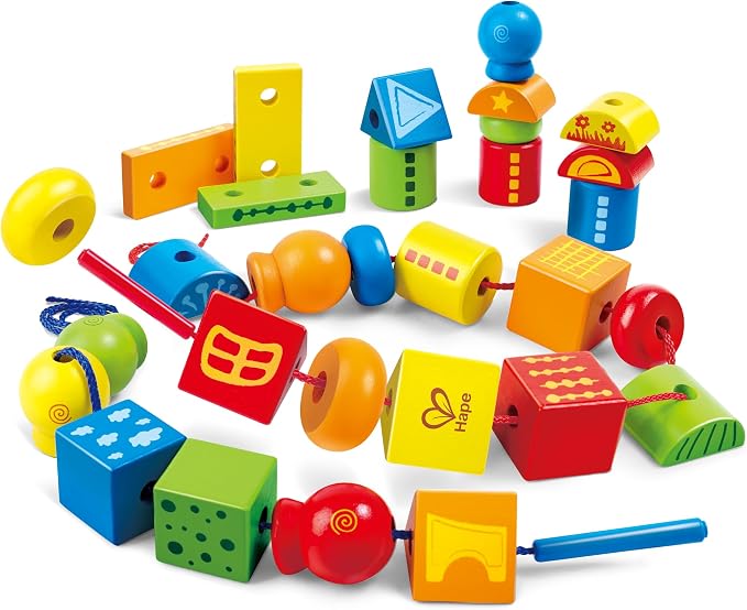 Hape String Shapes Wooden Toy Blocks in 32 Pieces, 3+ Years, Water Based Paint, String by Unknown