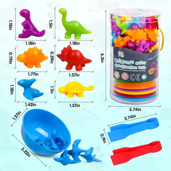 USATDD Counting Dinosaurs Montessori Toys Color Sorting Animals Matching Games Preschool Learning Activities Educational Sensory Toys Birthday for Kids Toddlers Boys Girls Age 3+ - Image 2