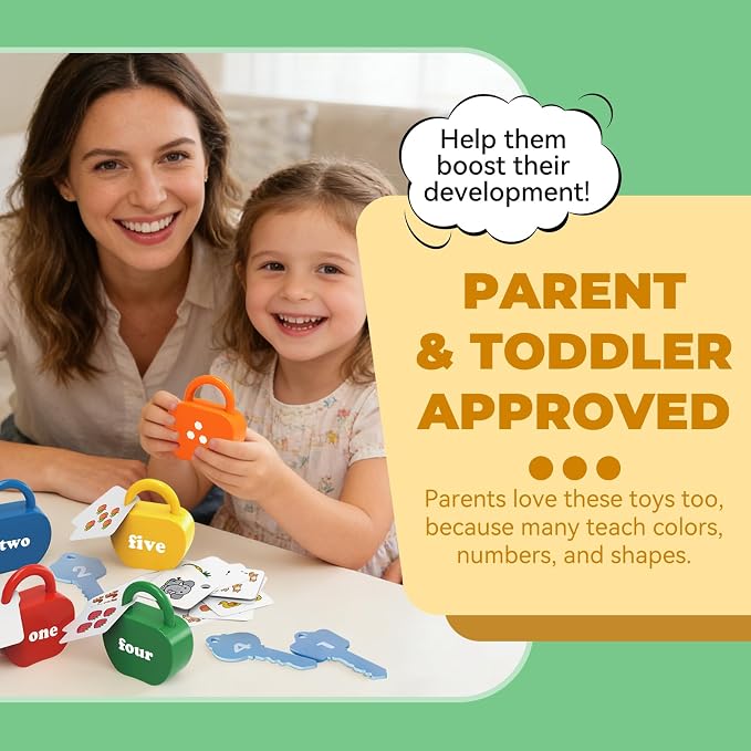 GEERAY Cause and Effect Toys for Toddlers 3 4 5, Montessori Lock & Key Set with 5 Apple-Shaped Locks, Keys & 10 Cards – Numbers Matching & Counting, Preschool Learning Games Gifts - Image 2