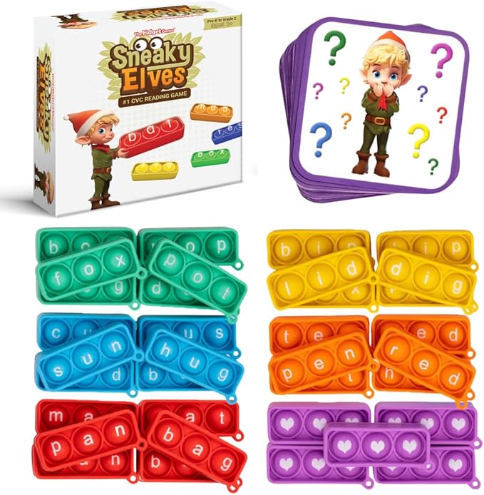 THE FIDGET GAME Sneaky Elves, CVC Sight Words Game, Pop Sensory Toy to Learn and Spell, Educational Kindergarten Classroom Activities, Multisensory Reading and Phonics Flash Cards for Kids 3+ Years by TheFidgetGame