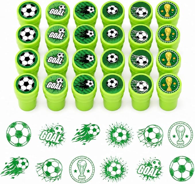 Cinrobiye 24 Pcs Soccer Sports Stampers for Kids, Pre-Inked Football Party Favor Set, Sports Birthday Party Supplies, Classroom Rewards, Goody Bags, Piñata Fillers by Cinrobiye