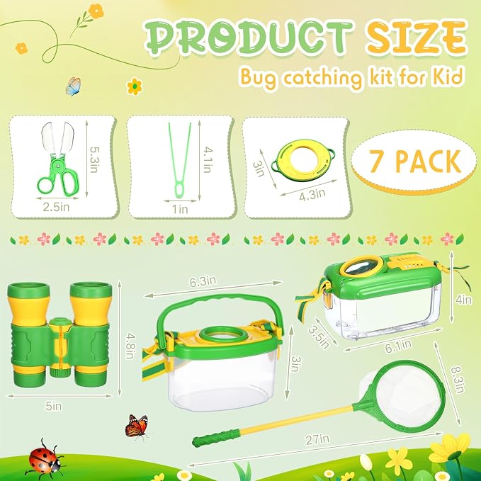 Sherr 7 Pcs Bug Catching Kit for Kids Insect Bug Catching Kit Outdoor Explorer Toys Include Insect Box Butterfly Net Capsule Clip Magnifying Glass Binocular Tweezer Butterfly Viewer Box Adventure Gift - Image 2
