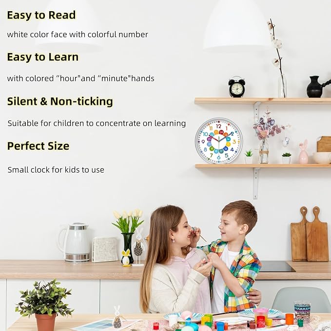 XFM Colorful Kids Wall Clock for Classroom 14 Inch Silent Non-Ticking - Image 4