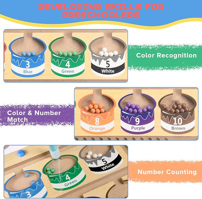 Magnetic Numbers Maze Toy for Kids with Colorful Beads, Montessori-Inspired Fine Motor Skills Learning Puzzle, Educational Counting and Sorting Game, Eco-Friendly Wooden Design