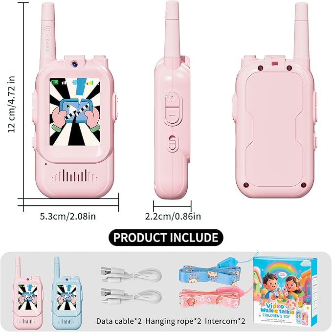 Walkie Talkie for Kids with Video: 2 Pack Rechargeable Toddler Toys with HD Camera & Voice Changer, Long Range Gift Toys for Boy & Girl Age 3-8 for Outdoor Play, Camping (Blue-Blue)